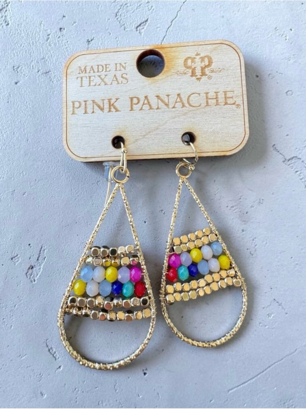 Pink Panache Gold Teardrop Earrings with Multicolor Beads